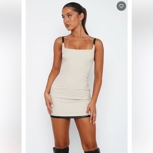 WHITE FOX BOUTIQUE All I Ever Wanted Mini Dress Beige Oatmeal Black Straps